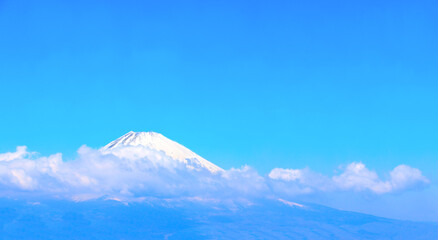 Sacred Mount Fuji (Fujiyama) in clouds, Japan