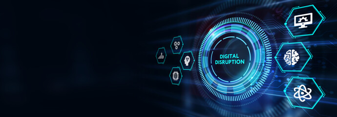 Digital disruption transformation innovation technology business internet concept.3d illustration