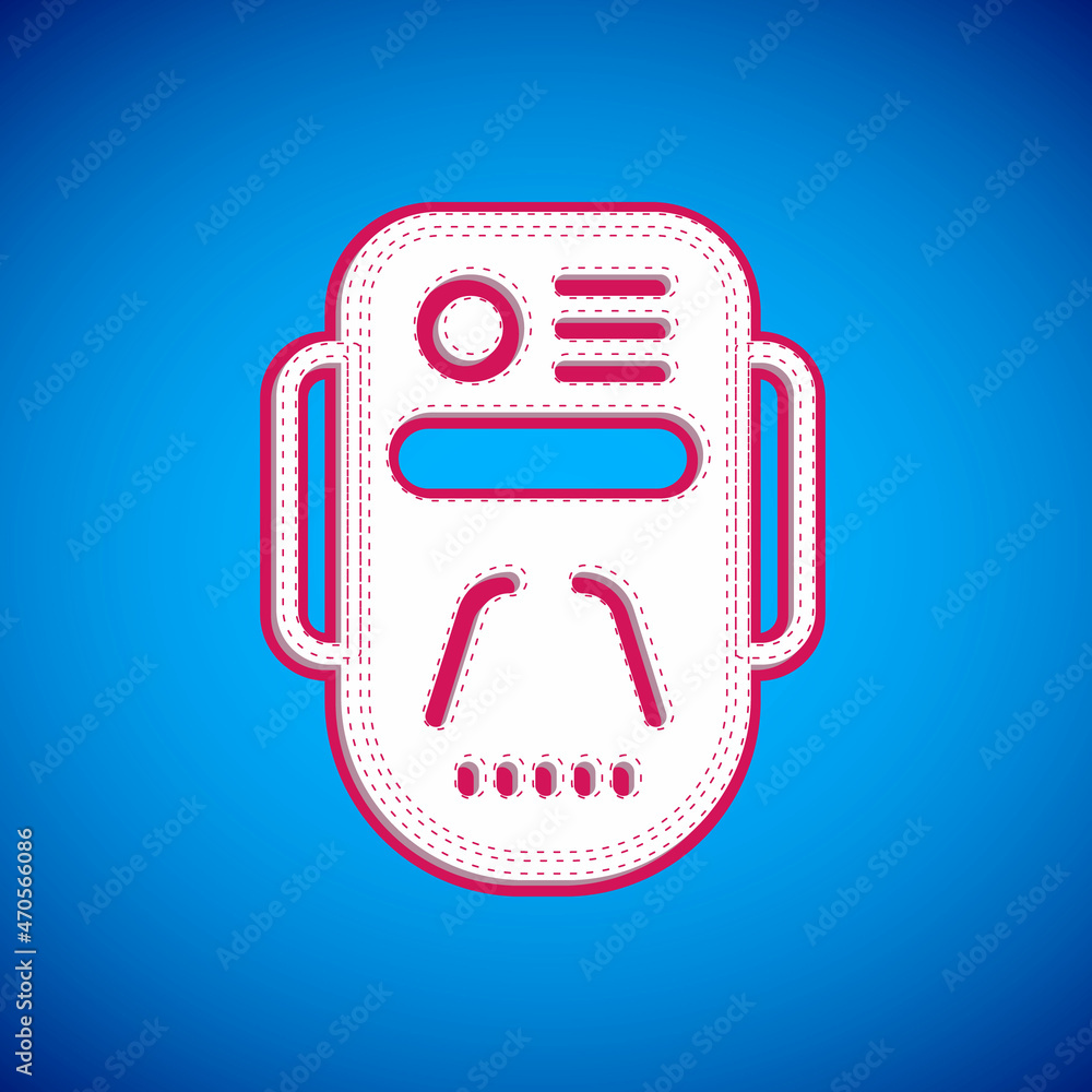 Poster White Artificial intelligence robot icon isolated on blue background. Machine learning, cloud computing. Vector