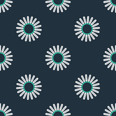 Line Sun icon isolated seamless pattern on black background. Vector