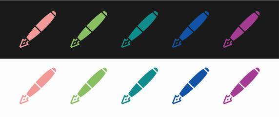Set Fountain pen nib icon isolated on black and white background. Pen tool sign. Vector