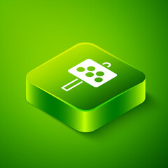 Isometric Road sign for a taxi stand icon isolated on green background. Green square button. Vector