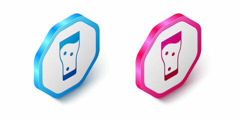 Isometric Glass of beer icon isolated on white background. Hexagon button. Vector