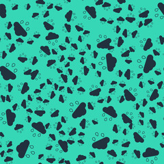 Black Cloud with rain icon isolated seamless pattern on green background. Rain cloud precipitation with rain drops. Vector