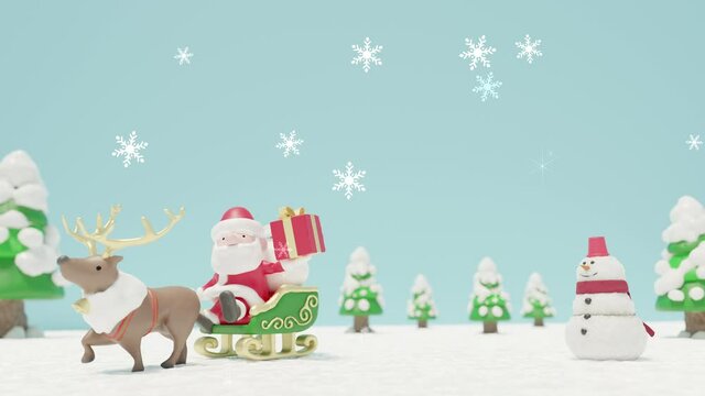 Christmas Background Material: Santa Claus and Snowman and Snow Crystal (3D Rendering)