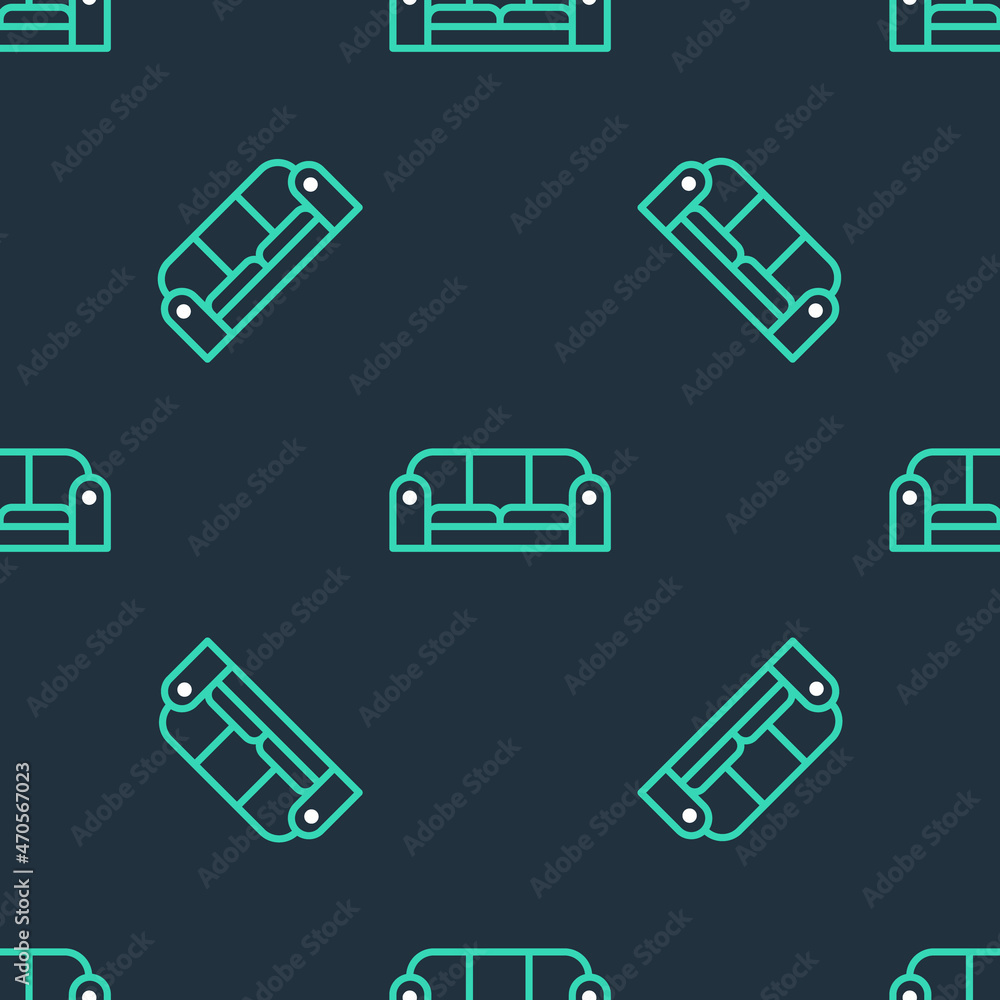 Poster line sofa icon isolated seamless pattern on black background. vector