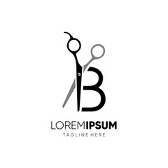 Letter B Initial Scissor Logo Design Icon Graphic Emblem Illustration 