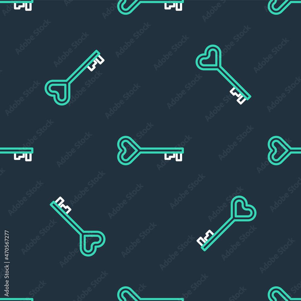 Poster line key in heart shape icon isolated seamless pattern on black background. valentines day symbol. v