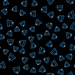 Line Winter hat icon isolated seamless pattern on black background. Vector
