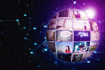 Crowded people meeting in the metaverse