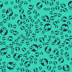 Black Earth with shield icon isolated seamless pattern on green background. Insurance concept. Security, safety, protection, privacy concept. Vector