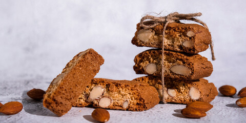 Biscotti Cantuccini Cookie Biscuits with Almonds Shortbread. Healthy eating food. Homemade fresh...