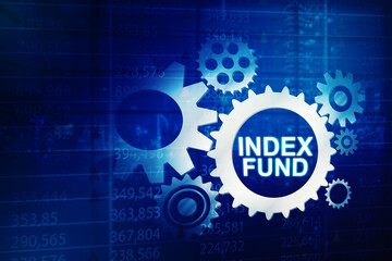 Index fund text on cogwheels with trading stock