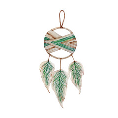 Watercolor Christmas illustration of a dreamcatcher