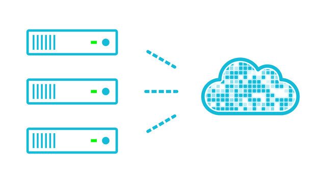 Cloud-server communication concept (light blue on white background)