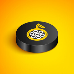 Isometric line Surgery lamp icon isolated on yellow background. Black circle button. Vector