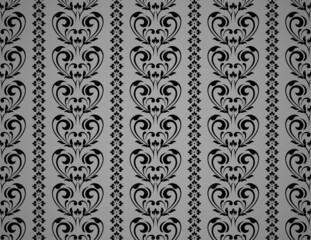 Wallpaper in the style of Baroque. Seamless vector background. Black and gray floral ornament. Graphic pattern for fabric, wallpaper, packaging. Ornate Damask flower ornament