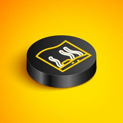Isometric line Aquarium icon isolated on yellow background. Aquarium for home and pets. Black circle button. Vector