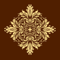 Damask graphic ornament. Floral design element. Gold vector pattern