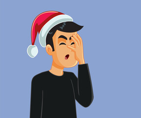 Desperate Man with Santa Hat Feeling Frustrated Vector Cartoon