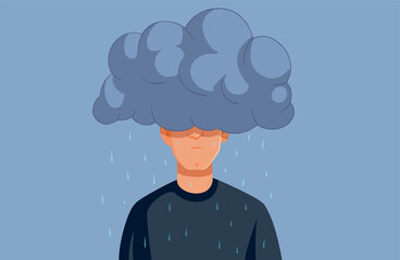 Depressed Unhappy Man Feeling Under the Weather Vector Illustration