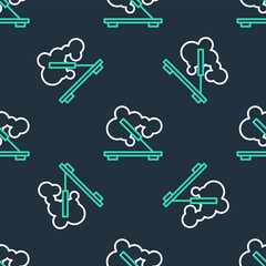 Line Scented spa stick on a wooden stand icon isolated seamless pattern on black background. Incense stick. Cosmetic procedure aromatherapy. Vector