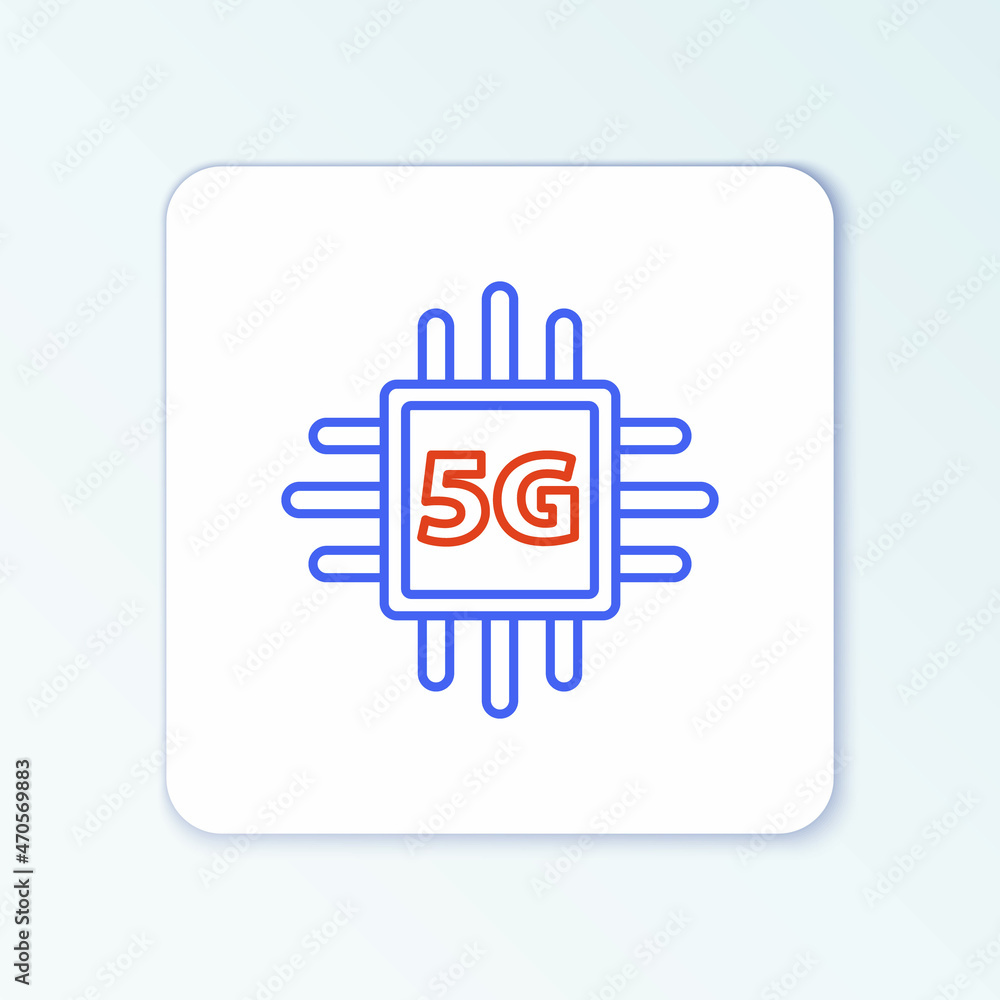 Poster line computer processor 5g with microcircuits cpu icon isolated on white background. chip or cpu wit