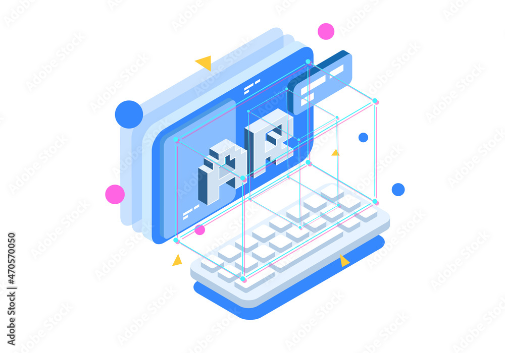 Poster isometric design concept virtual reality and augmented reality. ar and vr development. digital media