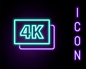 Glowing neon line 4k Ultra HD icon isolated on black background. Colorful outline concept. Vector