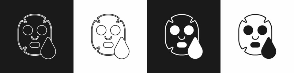 Set Facial cosmetic mask icon isolated on black and white background. Cosmetology, medicine and health care. Vector