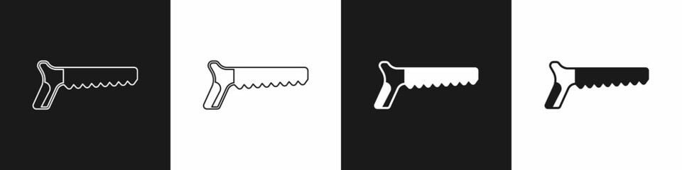 Set Hand saw icon isolated on black and white background. Vector