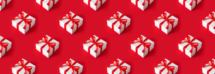 banner pattern gift boxes on red background	
