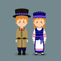 Couple Character Wearing Lithuanians National Dress