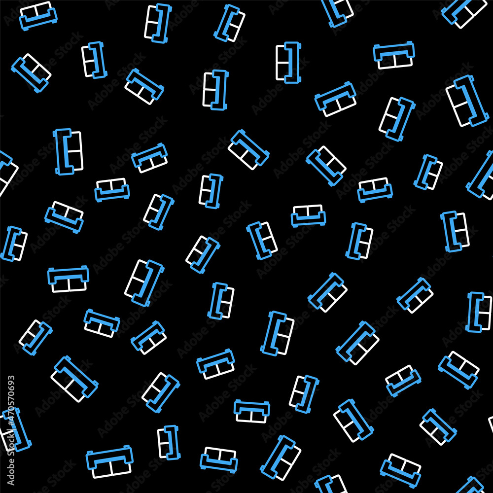 Poster line sofa icon isolated seamless pattern on black background. vector