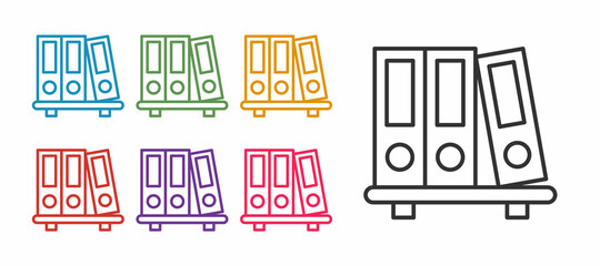 Set line Office folders with papers and documents icon isolated on white background. Office binders. Archives folder sign. Set icons colorful. Vector