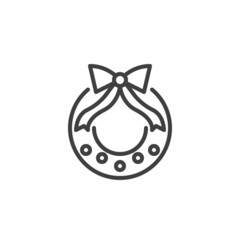 Christmas wreath line icon