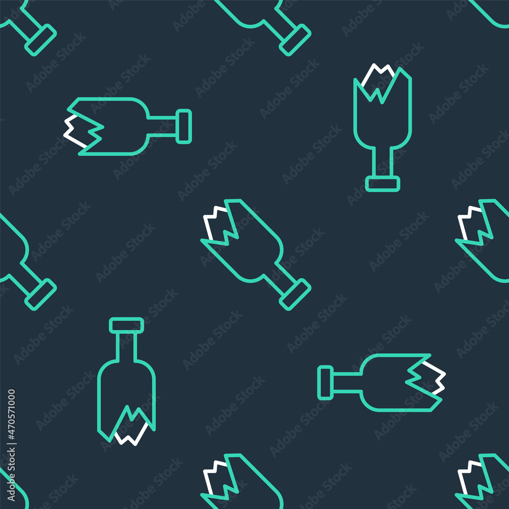 Poster line broken bottle as weapon icon isolated seamless pattern on black background. vector