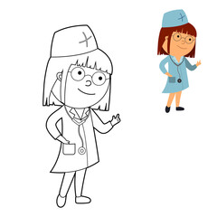 coloring book, color it according to the pattern. illustration of a medical worker, vector