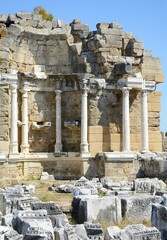 Fountain Nymphaeum in Side. Turkey. Manavgat. Alania. Monumental Fountain. Nymphaeum. Ancient ruins