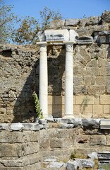 Fountain Nymphaeum in Side. Turkey. Manavgat. Alania. Monumental Fountain. Nymphaeum. Ancient ruins