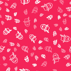 White line Man dressed for German Oktoberfest icon isolated seamless pattern on red background. Vector