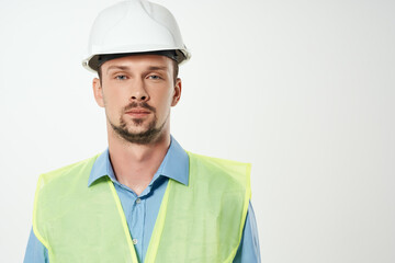 Man reflective vest emotions professional light background