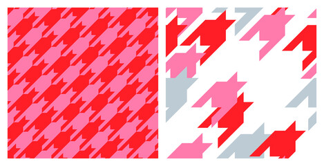 Creative houndstooth seamless pattern set. Colorful pink, red and white vector design for banner background or fashion fabric print.