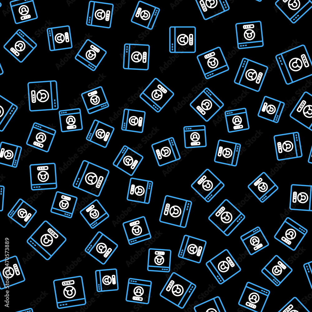 Poster line create account screen icon isolated seamless pattern on black background. vector