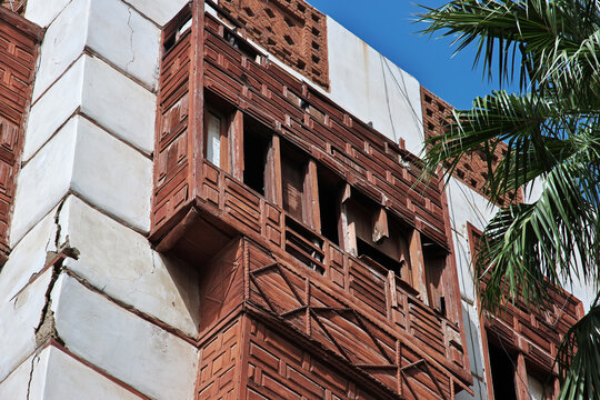 The vintage balcony in Al-balad district, Jeddah, Saudi Arabia