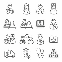 Doctor line icons set on white background