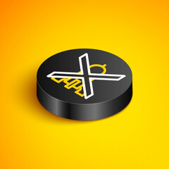 Isometric line No war icon isolated on yellow background. The peace symbol. Black circle button. Vector