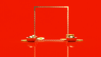 The Chinese gold on red background for celebration or new year concept 3d rendering