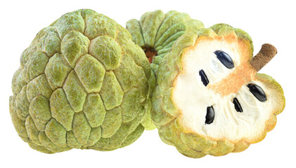 Sugar apple or custard apple with slice isolated on white background.