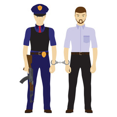 Police officer and handcuffed detainee.